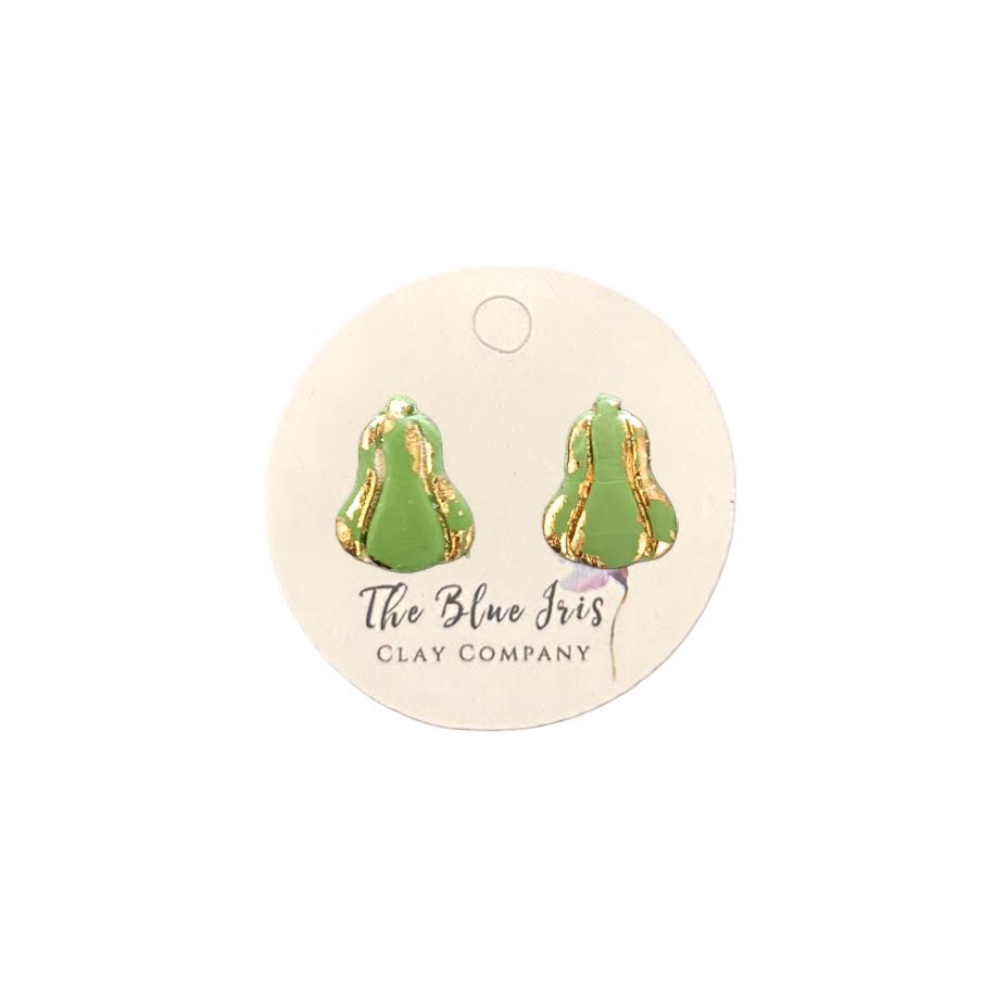 Autumn gourd earrings, dainty polymer clay studs with gold details
