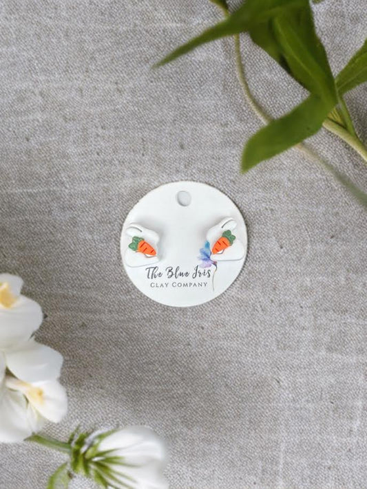 Polymer clay bunny rabbit earrings, unique handmade animal jewelry