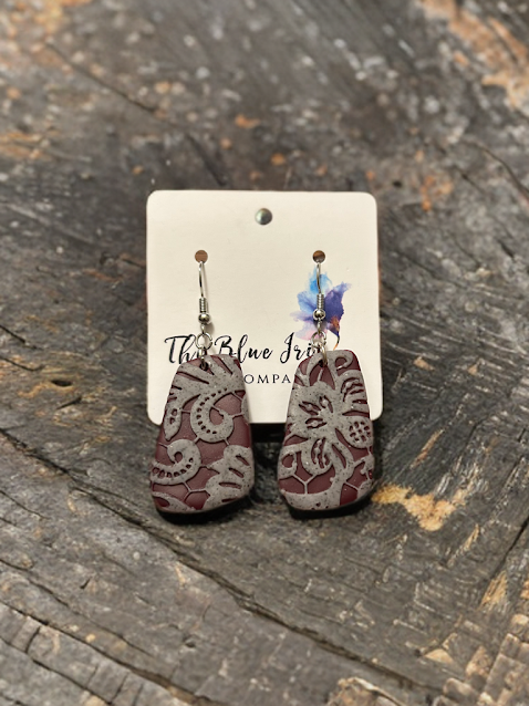 Handmade polymer clay earrings with delicate lace detailing