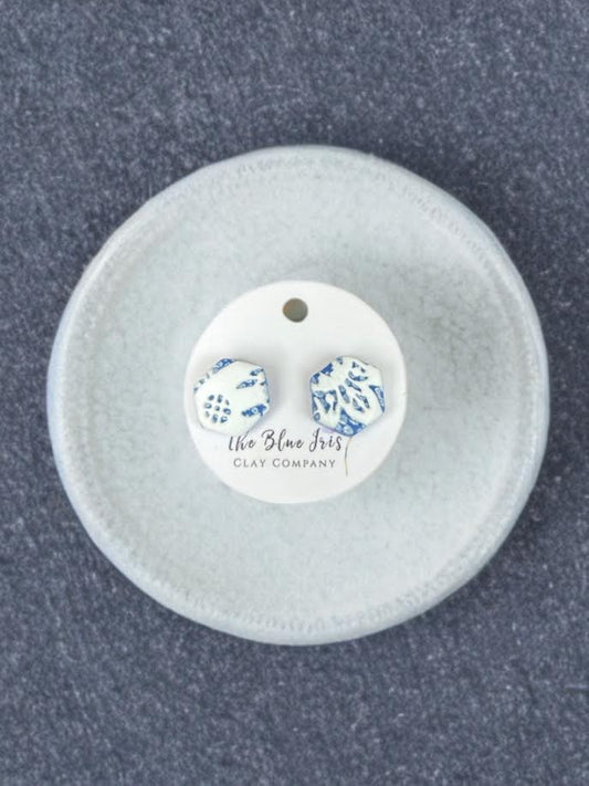 Handmade denim and lace polymer clay stud earrings