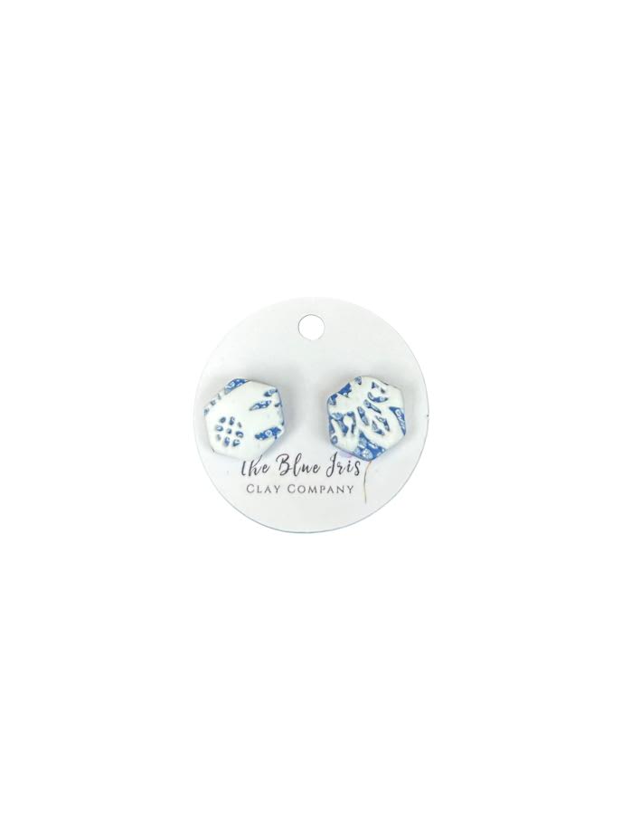 Textured denim and lace inspired clay earrings