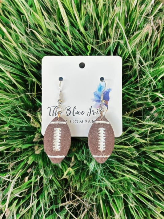 Handmade polymer clay football dangle earrings lightweight and sporty jewelry accessory for football fans