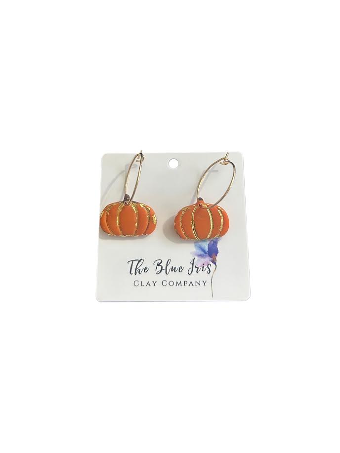 Lightweight polymer clay pumpkin hoop earrings for autumn outfits