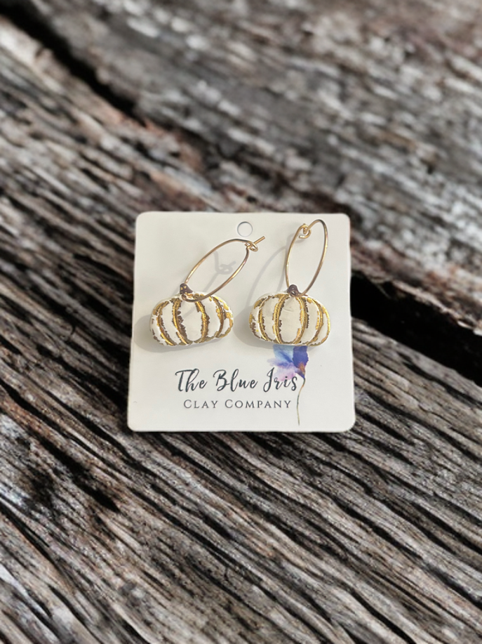 Handcrafted pumpkin earrings with gold foil – fall and Thanksgiving jewelry