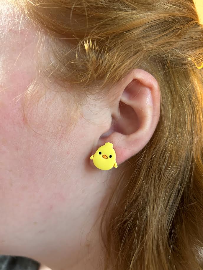 Adorable handmade chick earrings – kawaii yellow stud earrings for everyday wear