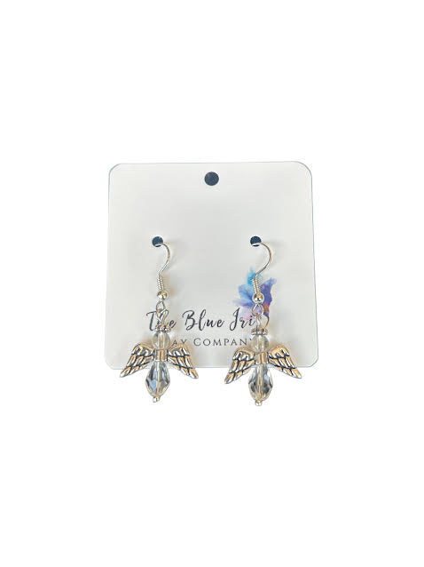 Lightweight angel drop earrings – glass bead and wing design