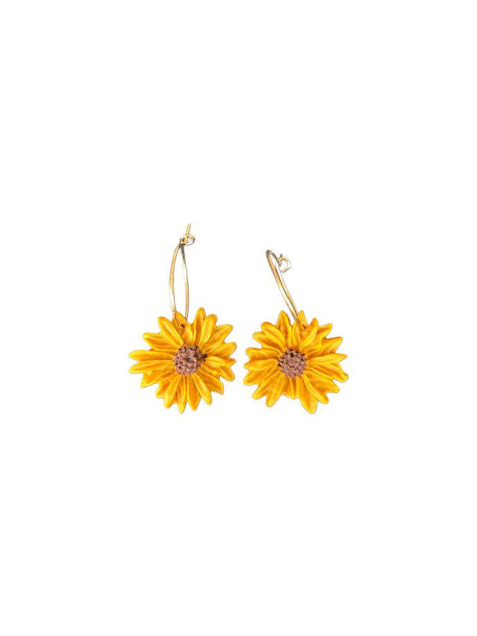 Polymer clay floral hoop earrings – handmade sunflower design