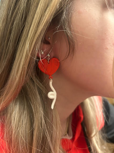 Playful balloon heart earrings – handmade clay jewelry gift idea