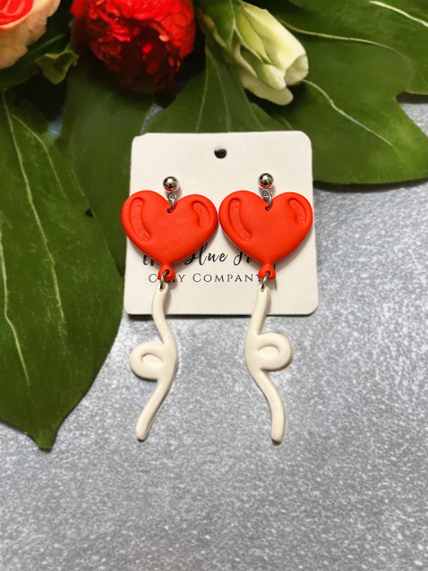Cute red balloon heart earrings – lightweight polymer clay jewelry