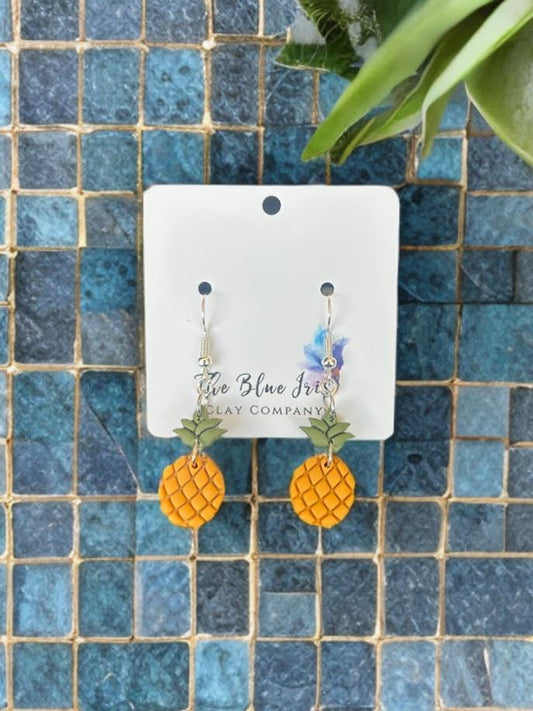 Handmade tropical pineapple dangle earrings, colorful and lightweight