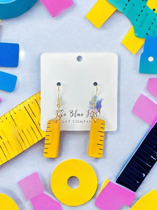 Cute miniature ruler earrings made from polymer clay, lightweight.