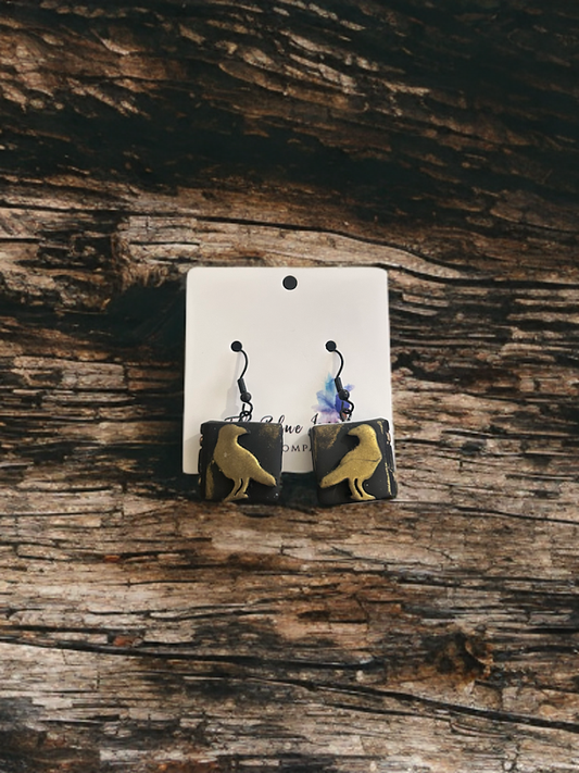 Gothic style book and raven earrings – handmade polymer clay jewelry