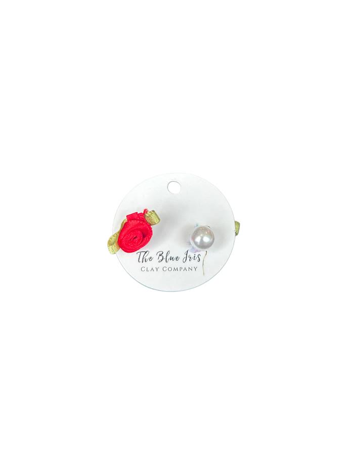 Reversible floral and pearl earrings, lightweight handmade jewelry in red