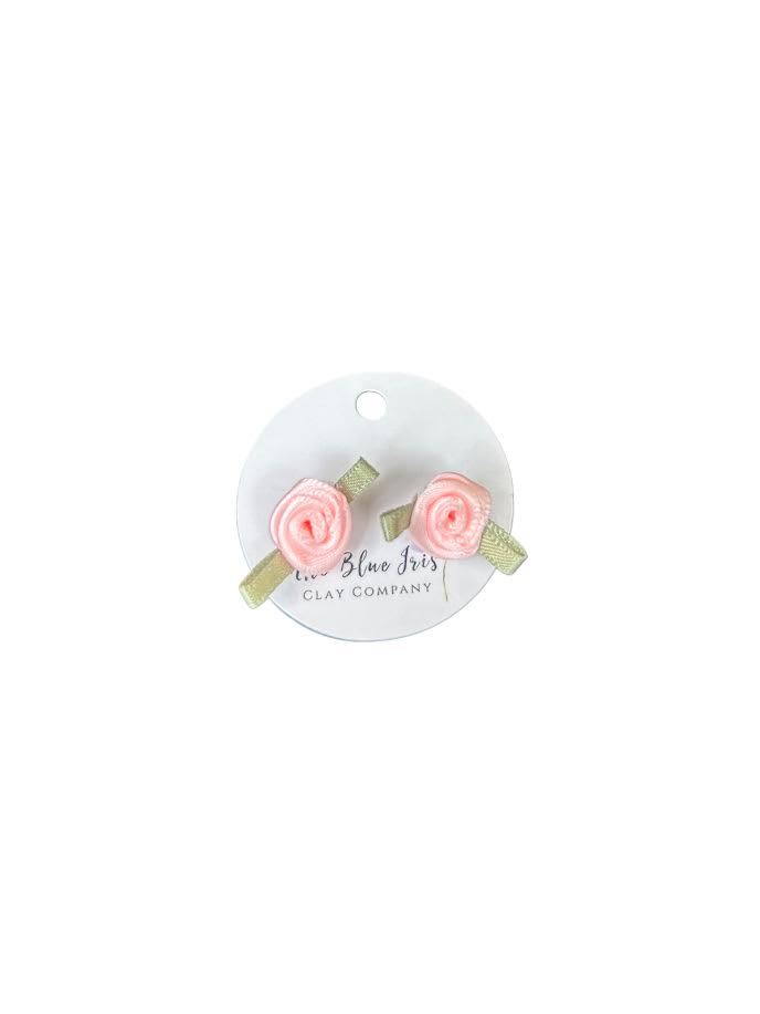 Delicate fabric rose earrings with classic pearl studs, perfect gift for her