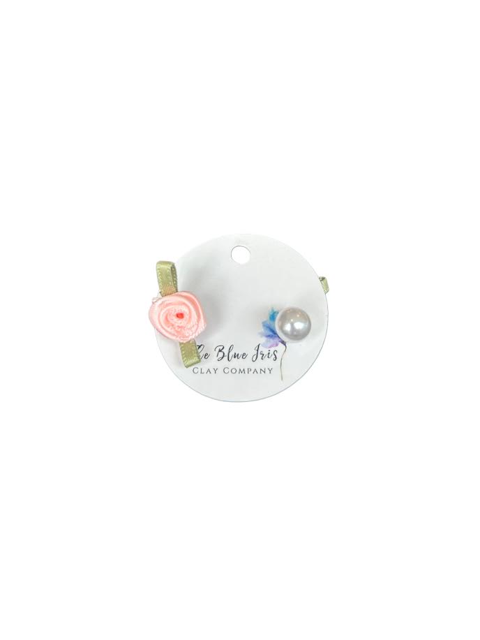 Handmade floral rose and pearl stud earrings, 2-in-1 reversible jewelry in pink