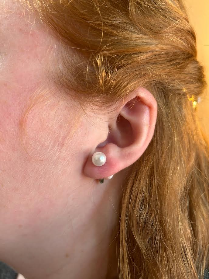 Reversible floral and pearl earrings, lightweight handmade jewelry