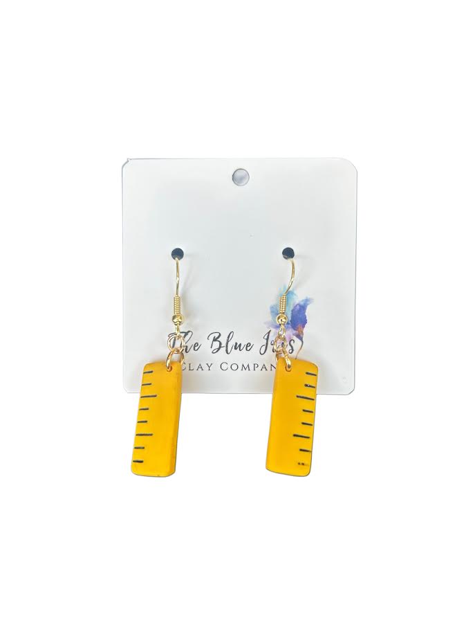 Whimsical polymer clay ruler earrings, fun and creative handmade jewelry