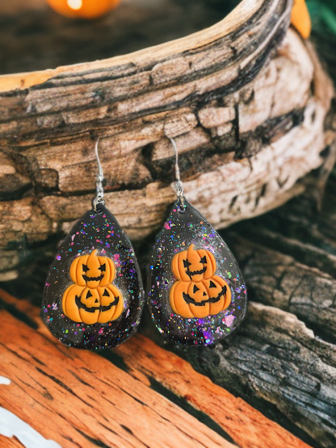 Spooky Halloween jack-o’-lantern dangle earrings handmade