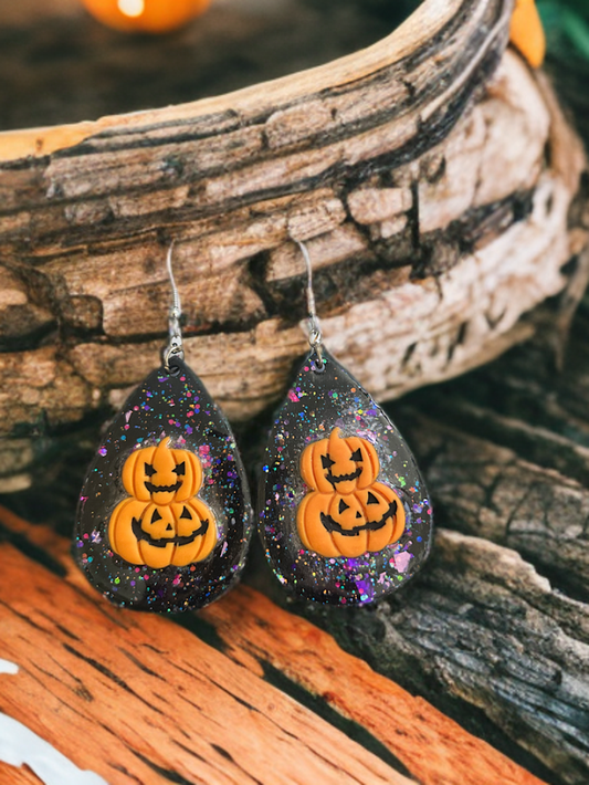 Spooky Halloween jack-o’-lantern dangle earrings handmade