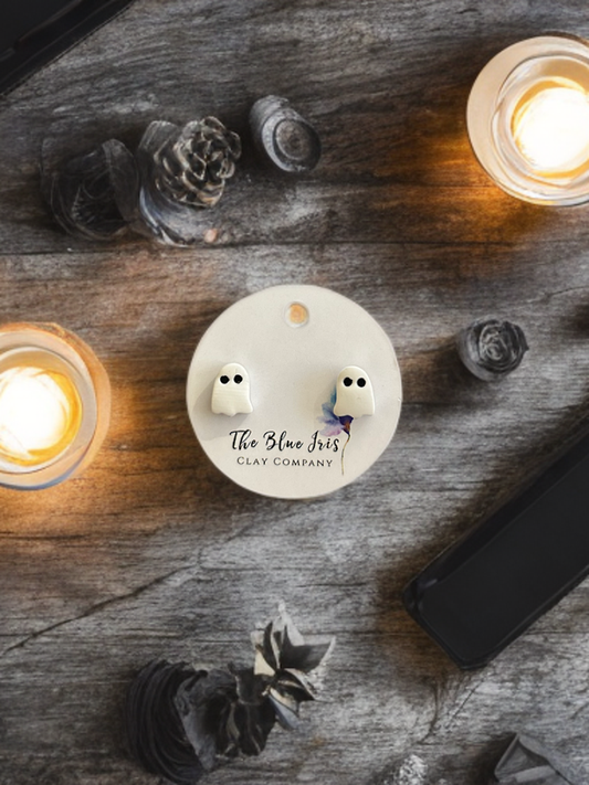 Cute ghost earrings for Halloween, dainty polymer clay studs